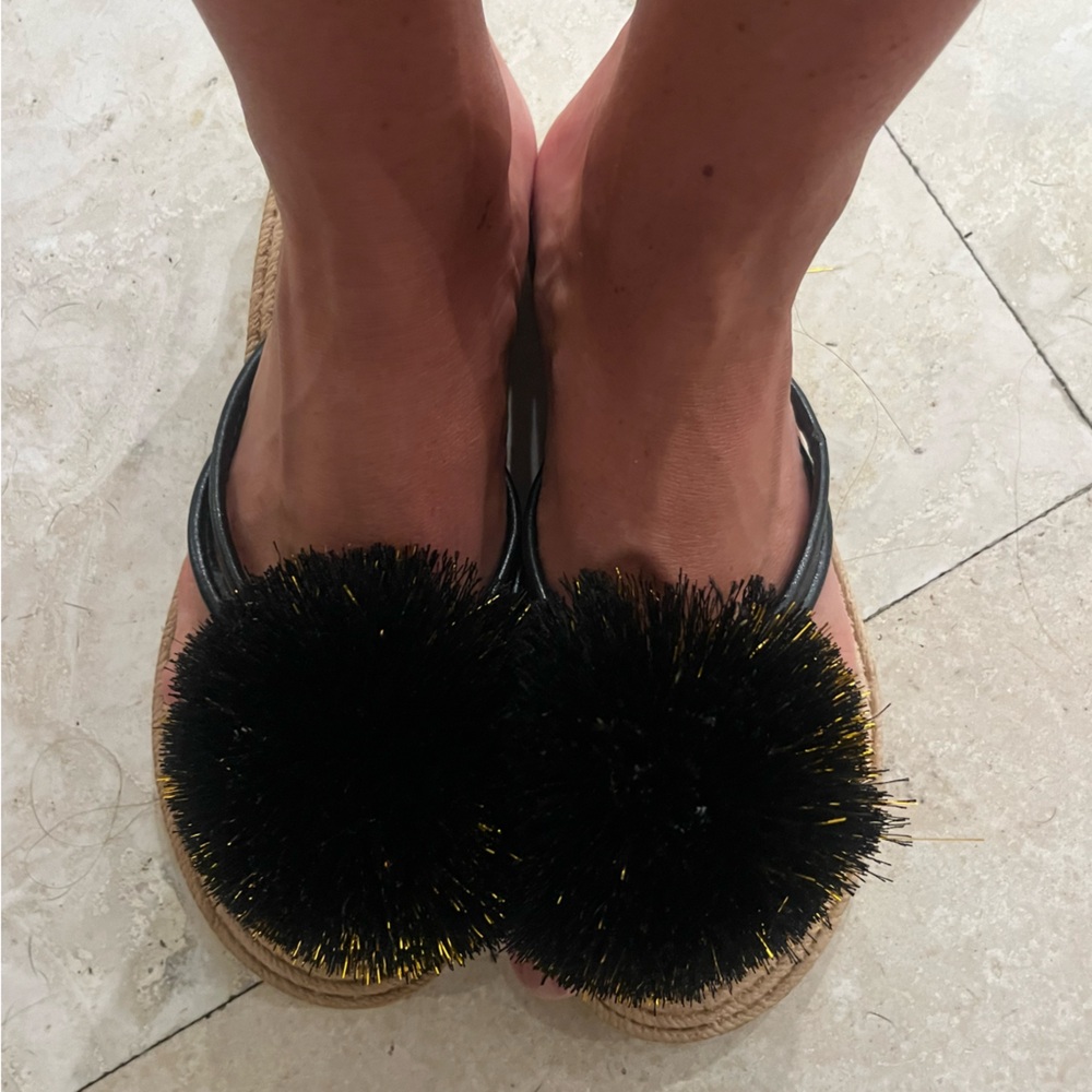 Lemax Women's Tan and Black Pom-Pom Slippers - Picture 3 of 4